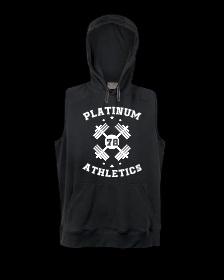 Black Platinum Sleeveless Hoodie With Double Dumb Bell Logo