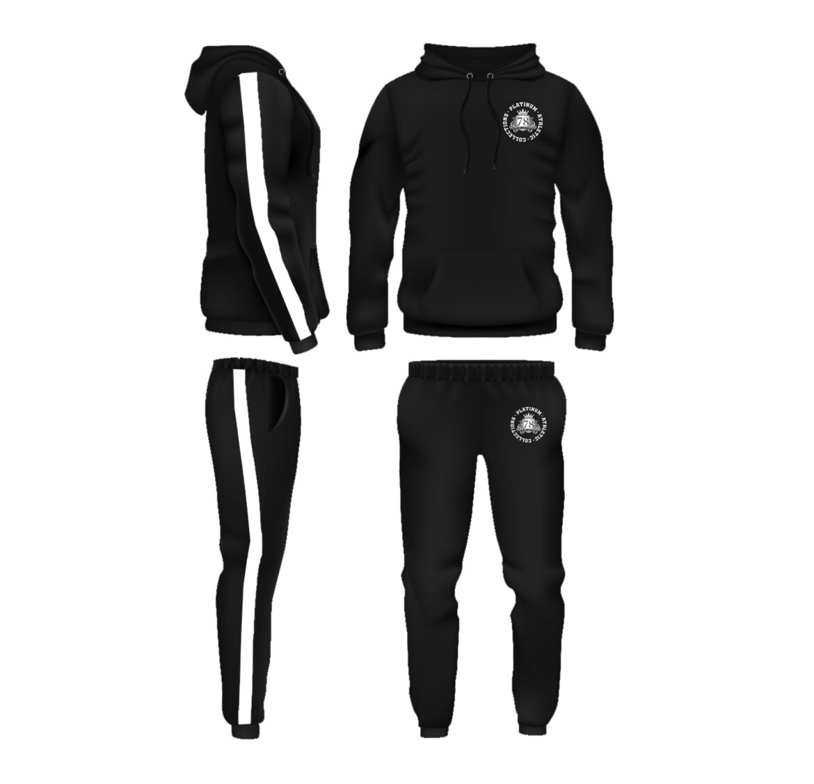 Black Platinum Hoodie Tracksuit With Freshman Logo On Left Chest