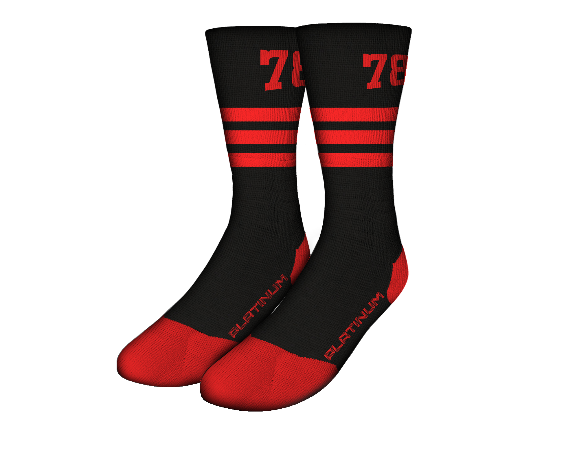 Black Platinum Athletic Socks With Red Stripes And 78 Mark