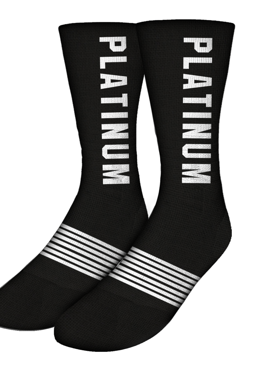 Black Platinum Athletic Socks With Platinum Text