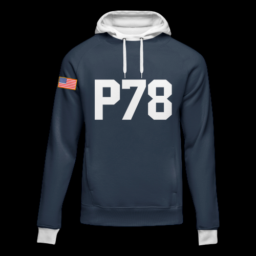 Blue Platinum Rugby Style Hoodie With P78 Mark And Us Flag