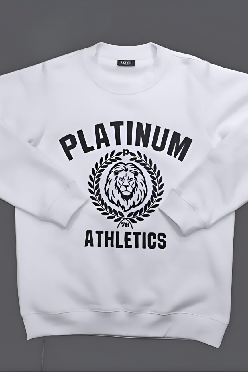 White Platinum Crew Neck Sweatshirt With Lion Head Logo
