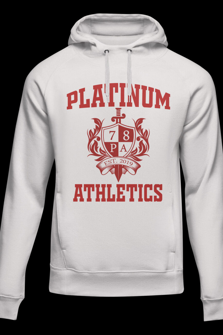 White Platinum College Hoodie With Red Sophmore Logo