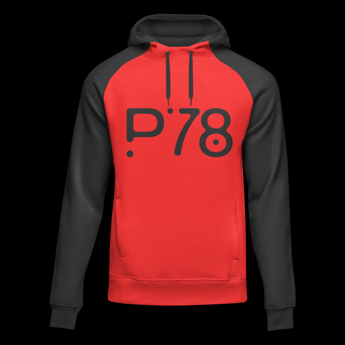 Red Platinum Hoodie With Black Sleeves And P78 Dot Mark