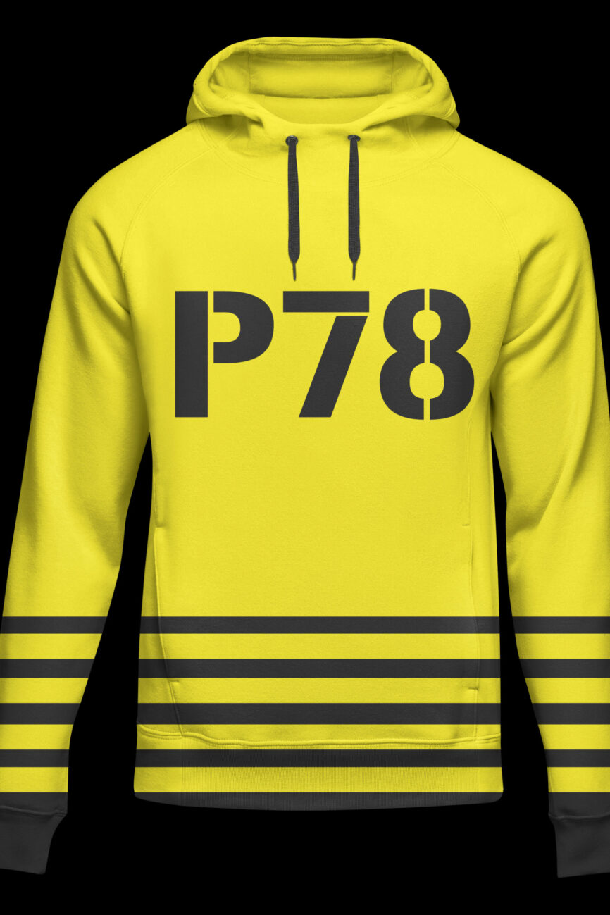 Yellow Platinum Hoodie With P78 Mark And Black Stripes