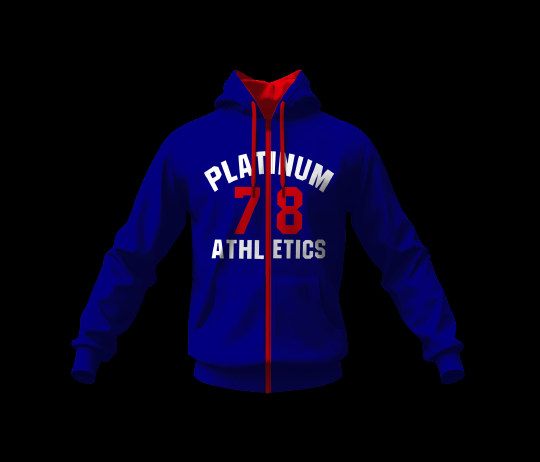 Blue Platinum Zip-Up Hoodie With Red Trim And Giant 78 Mark