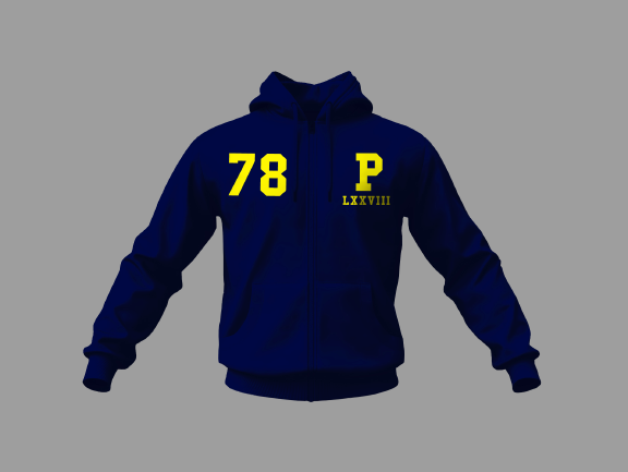 Navy Blue Platinum Zip-Up Hoodie With Signature Mark P-Lxxviii