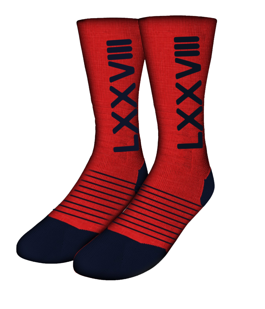 Red Platinum Athletic Socks With Lxxviii Mark