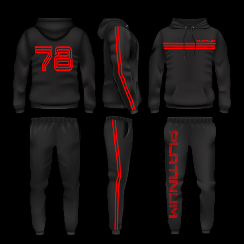 Black And Red Platinum Hoodie Tracksuit With Graphic Text And 78 Mark