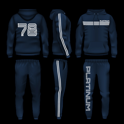 Blue And White Platinum Hoodie Tracksuit With Graphic Text And 78 Mark