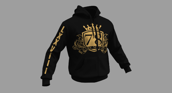 Black Platinum Zip-Up Hoodie With 78 Crest And Signature Mark Lxxviii On Sleeve