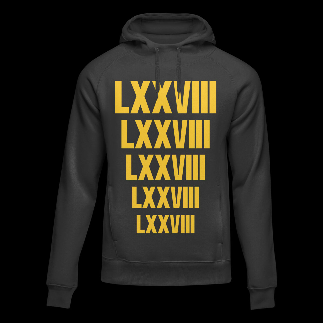 Black Platinum Hoodie With Descending Yellow Repeat Lxxviii Mark