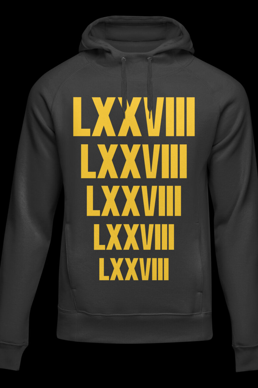 Black Platinum Hoodie With Descending Yellow Repeat Lxxviii Mark