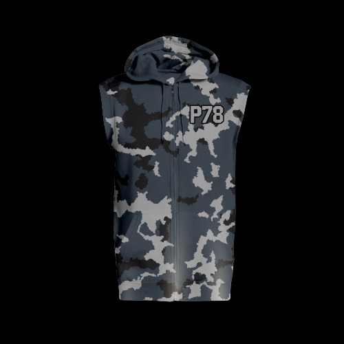 Blue Camo Platinum Sleeveles Hoodie With P78 Mark