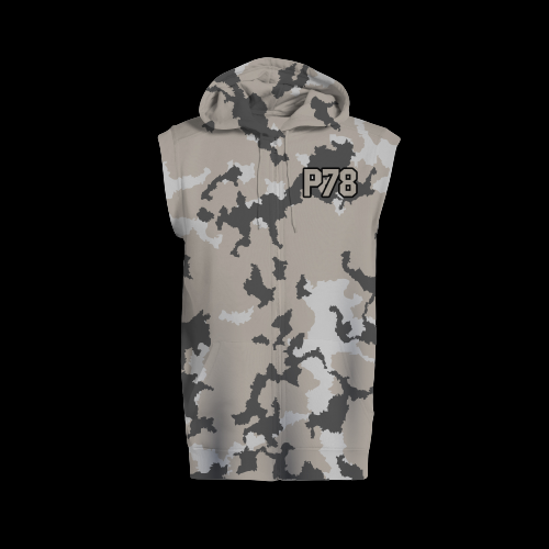 Grey Camo Platinum Sleeveles Hoodie With P78 Mark