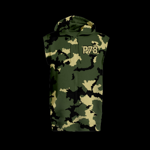 Green Camo Platinum Sleeveles Hoodie With P78 Mark