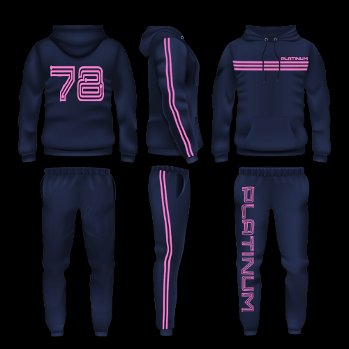 Navy Blue And Pink Platinum Hoodie Tracksuit With Graphic Text And 78 Mark