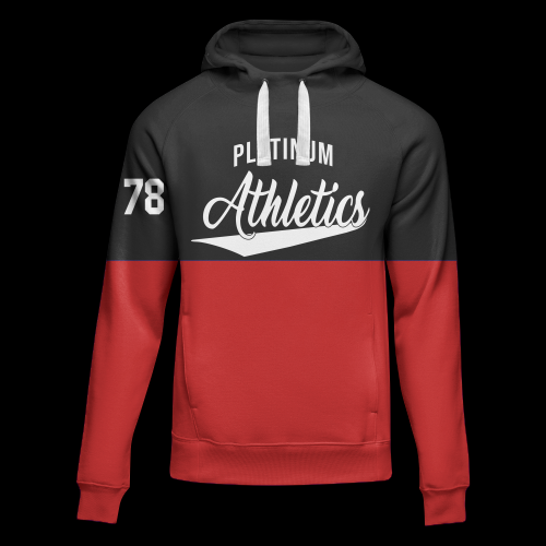 Red And Black Halve Platinum Hoodie With Cursive Text And 78 Mark